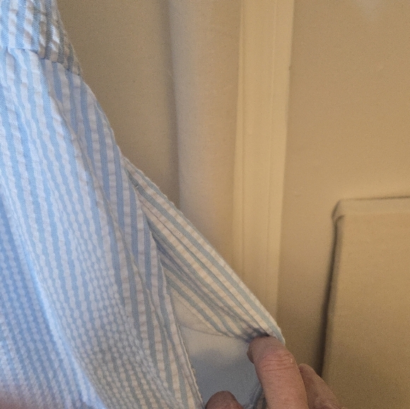 Blue Striped Ruffle Dress W Drawstring & Pockets! Crisp, Cool, Country, Feminine - Picture 4 of 4